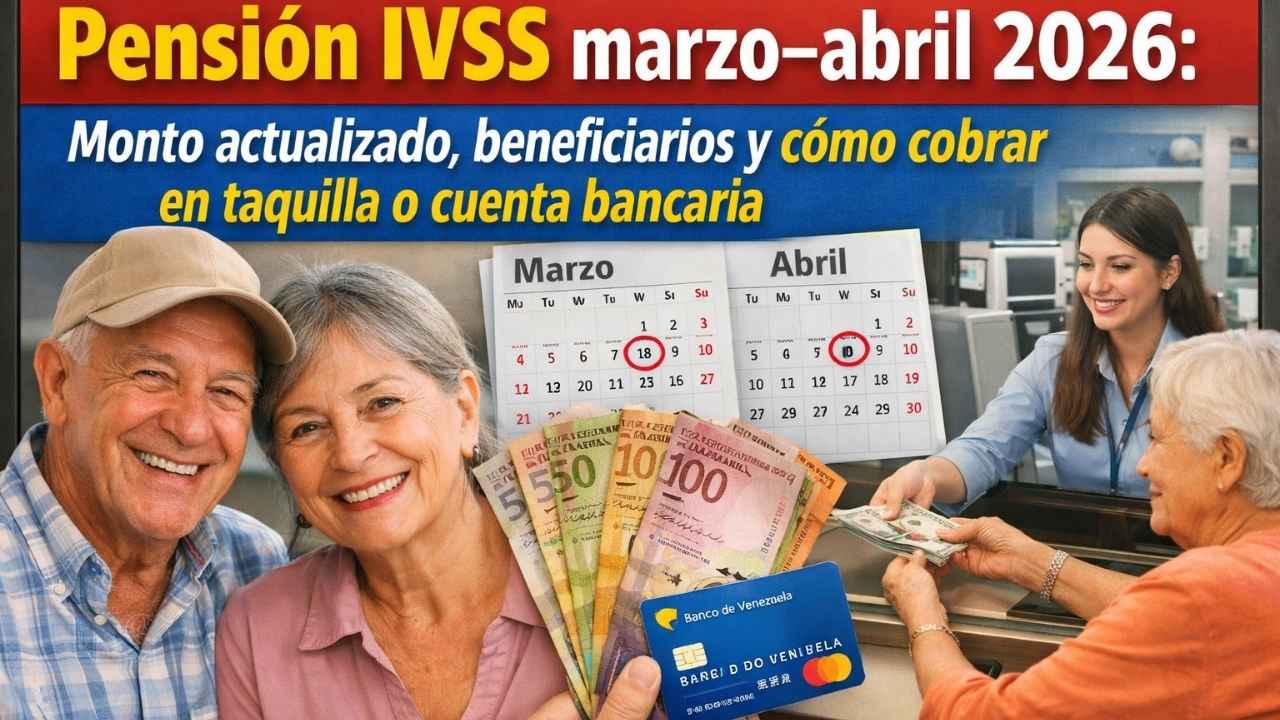 Pensión IVSS marzo–abril 2026: monto actualizado, beneficiarios y cómo cobrar en taquilla o cuenta bancaria
